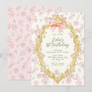Coquette Verziert Frame Rosa Bow Toile Geburtstag Einladung