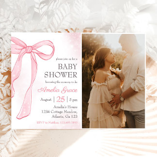 Coquette Wasserfarbe Pink Niedlich Bow Babydusche Einladung