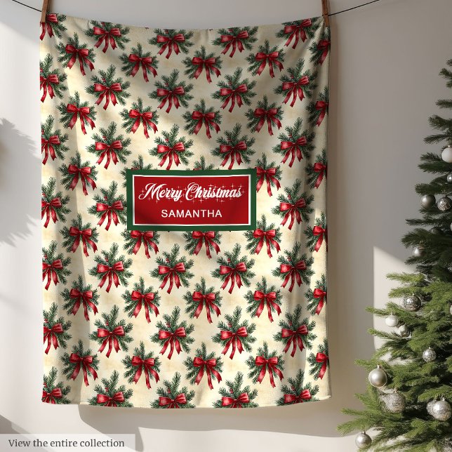 Coquette Wasserfarbe Weihnachtsbäume Feierliche De Fleecedecke (Coquette Watercolor Christmas Bows Festive Blanket)