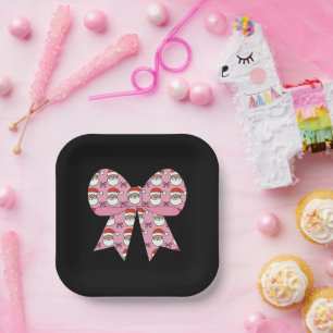 Coquette Weihnachten Pink Bow Santa Vintag Retro Pappteller