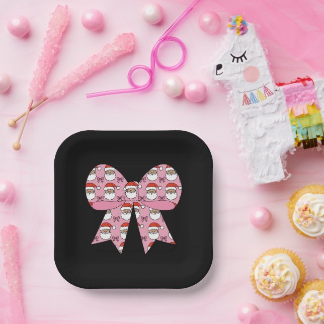 Coquette Weihnachten Pink Bow Santa Vintag Retro Pappteller (Party)