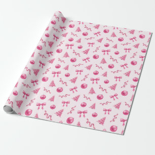 Coquette Weihnachten Rosa Ornamente und Schleifen Geschenkpapier