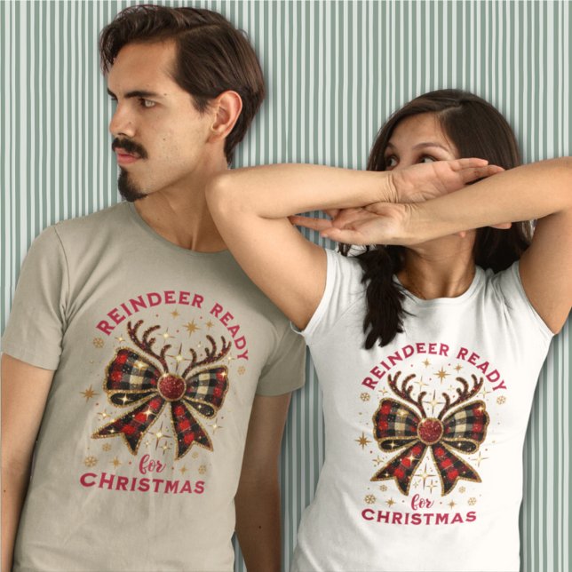 Coquette Weihnachts Kariert Reindeer Ready Bow T-Shirt (Von Creator hochgeladen)