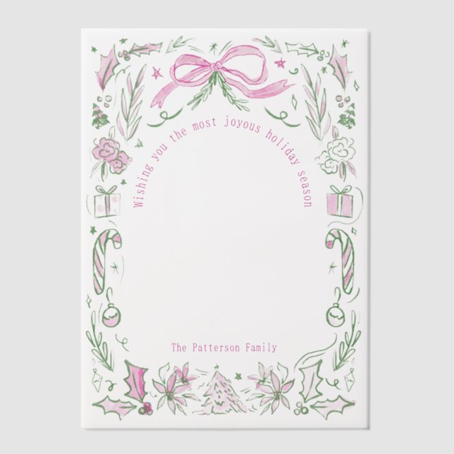 Coquette Weihnachtsfamilie Foto Pink Green Doodle (Vorderseite)