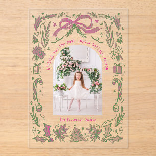 Coquette Weihnachtsfamilie Foto Pink Green Doodle Acryleinladungen