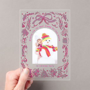 Coquette Weihnachtsfamilie Foto Red Pink Doodle Acryleinladungen