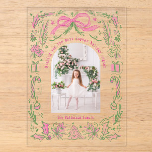 Coquette Weihnachtsfamilienfoto Pink Grüne Kritzel Acryleinladungen