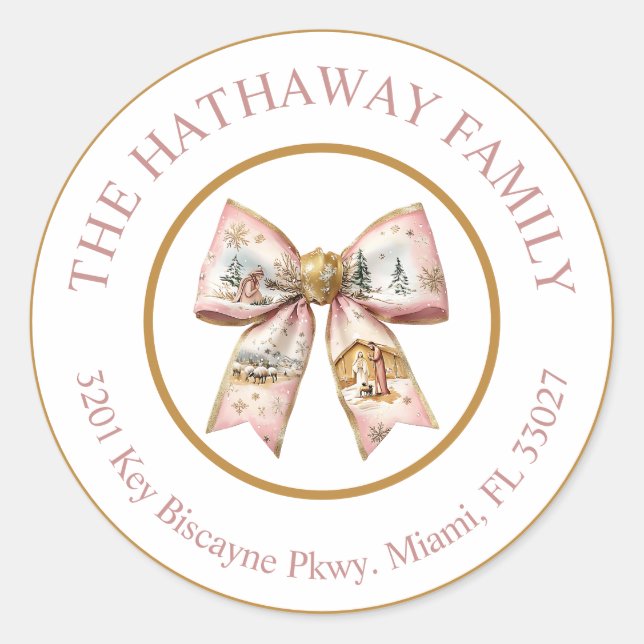 Coquette Weihnachtskrippe Jesus Adresse Etikett Runder Aufkleber (Vorderseite)