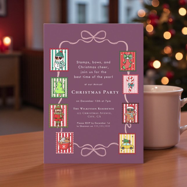 Coquette Whimsical Christmas Stamp Festive Party  Einladung (Von Creator hochgeladen)
