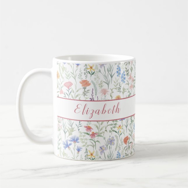 Coquette Wildflower Meadow Personalised Pink Kaffeetasse (Links)