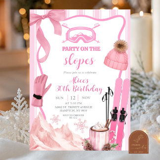 Coquette Winter Pink pastel Ski birthday Einladung