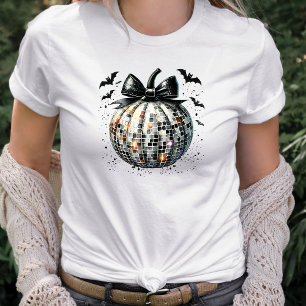 Coquettish Disco Ball Pumpkin Black Bow T-Shirt