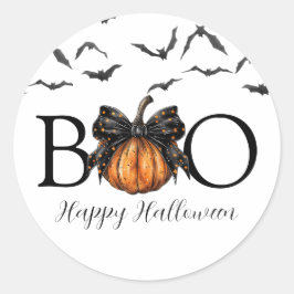 Coquettish Halloween Boo Pumpkin Bats Black Bow Runder Aufkleber