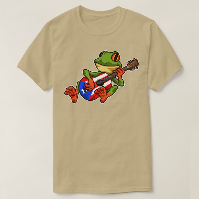 Coqui Frog Playing Guitar Boricua Tier T-Shirt (Design vorne)