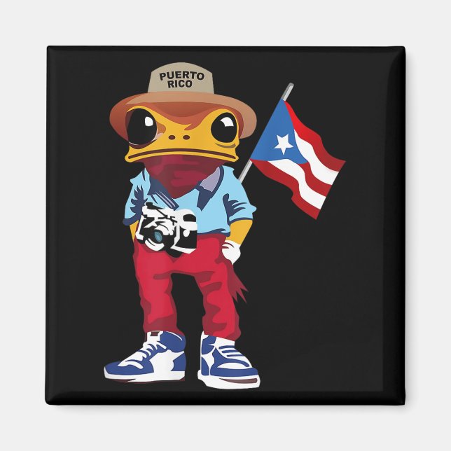 Coqui Frog Puerto Rico Flag Taino Boricua Hispanic Magnet (Vorne)