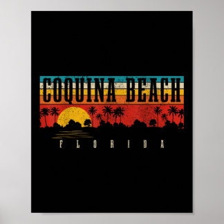 Coquina Beach Florida Fl Vintag Sunset Retro Vaca Poster