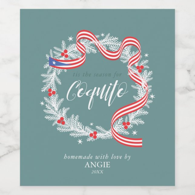 Coquito Christmas Wreath Weinetikett (Einzelnes Label)