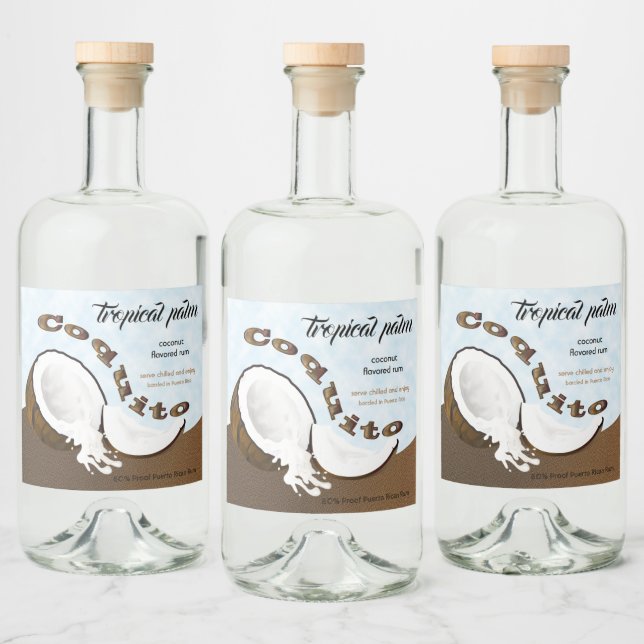 Coquito Coconut Tropisches Obst Alkoholflaschenetikett (Flaschen)
