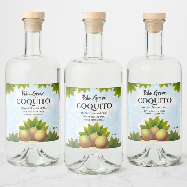 Coquito Coconut Tropisches Obst Alkoholflaschenetikett (Flaschen)