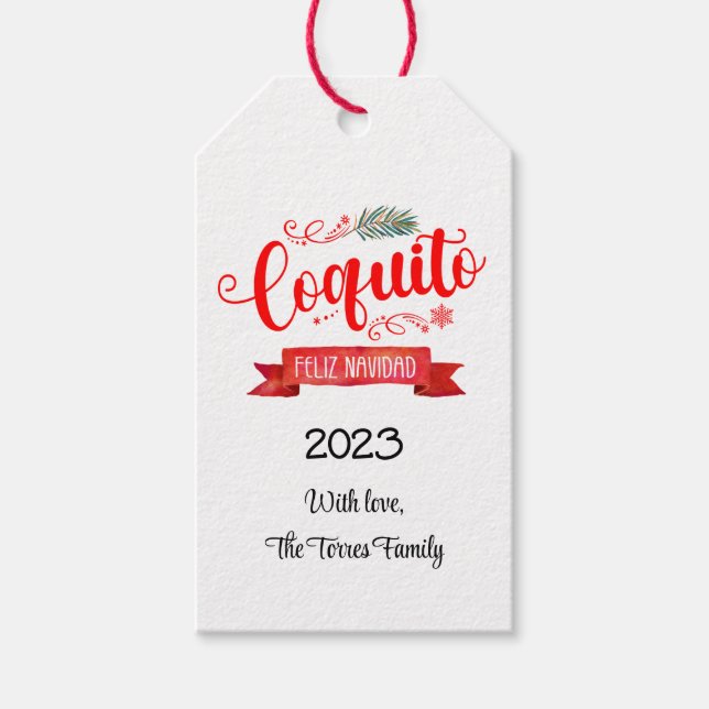 Coquito Red Banner Feliz Navidad Round Sticker Geschenkanhänger (Vorderseite)