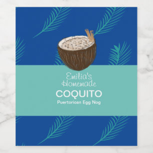 Coquito-Rezept Trinken Palmblatt-Kokos-Egg-Nog Weinetikett
