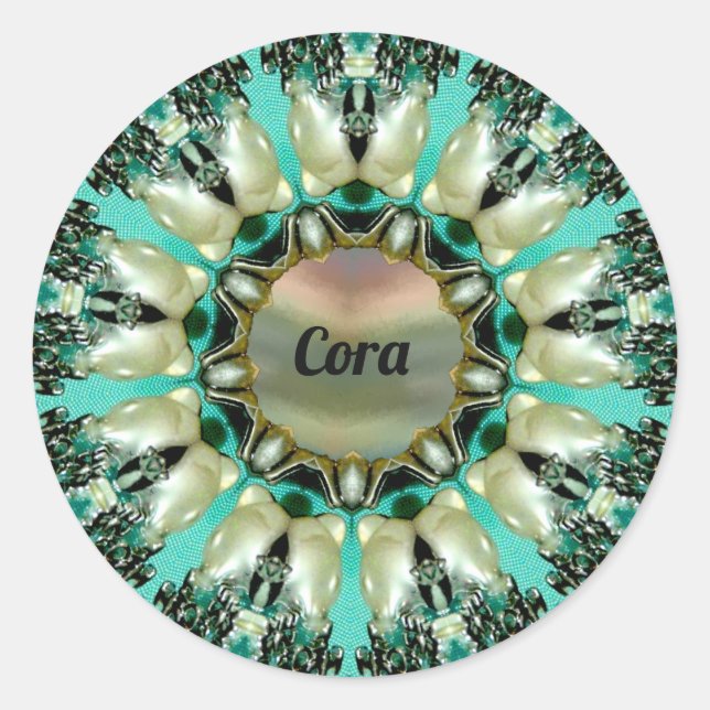CORA ~ Helles Abstraktes Muster ~ Personalisiert Runder Aufkleber (Vorderseite)