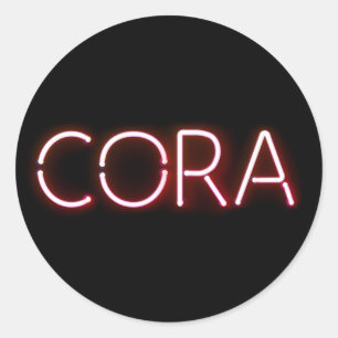 Cora Name in leuchtenden Neonleuchten Runder Aufkleber