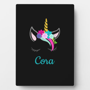 Cora Regenbogen-Einhorn-Name-T-Shirt Fotoplatte