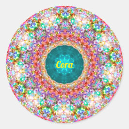 CORA ~ Sweet Floral Pattern ~ Personalisiert ~ Runder Aufkleber