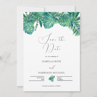 CORA Tropical Beach Palm Leaf Save the Date Einladung