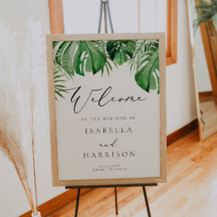 CORA   Tropical Beach Palm Leaf Wedding Willkommen Poster