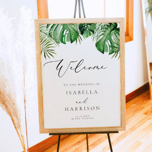 CORA Tropical Beach Palm Leaf Wedding Willkommen Poster