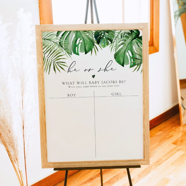 CORA Tropical Gender Reveal Guess Voting Sign Poster (Von Creator hochgeladen)