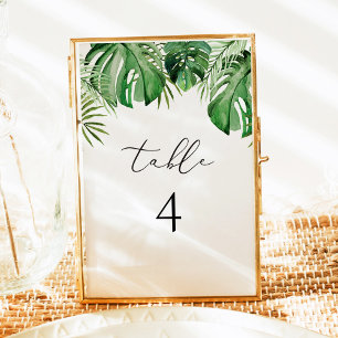 CORA Tropical Watercolor Palm Leaf Tischnummer