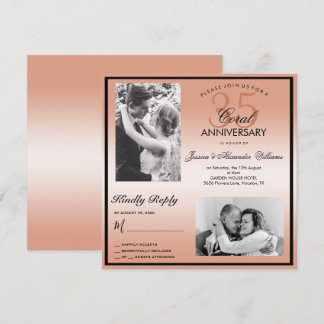 Coral 35. Hochzeitstag Doppeltes Foto Einladung