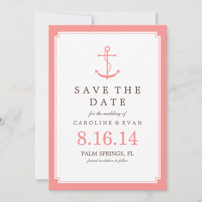 Coral Anchor Wedding Save the Date (Vorderseite)