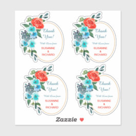 Coral and Aqua Floral Wedding Danke, Kontakt Aufkleber