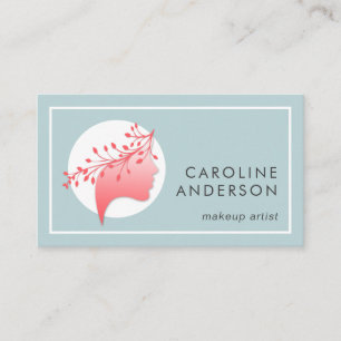 Coral and Blue Woman Silhouette Business Card Visitenkarte