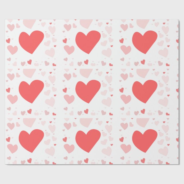 Coral and Blush scattered hearts  Geschenkpapier (Flach)