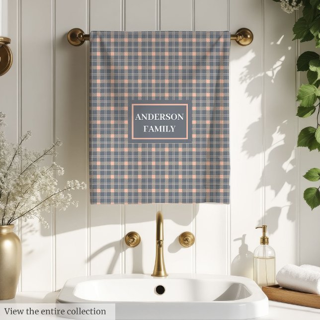 Coral and Grey Bath Towels Modern Custom Name Badhandtuch Set (Coral and Grey Bath Towels Modern Custom Name)