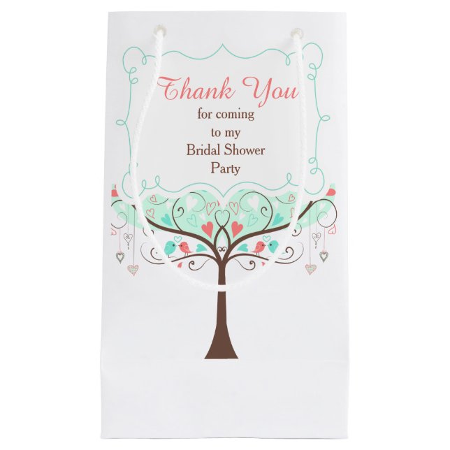 Coral and Mint Floral Bird Brautparty Vielen Dank Kleine Geschenktüte (Vorderseite)