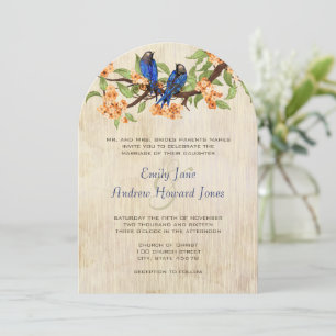 Coral and Navy Blue Vintag Love Birds Tea Stain Einladung