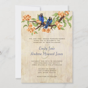 Coral and Navy Blue Vintag Love Birds Tea Stain Einladung