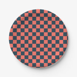 Coral and navy checkerboard pattern pappteller