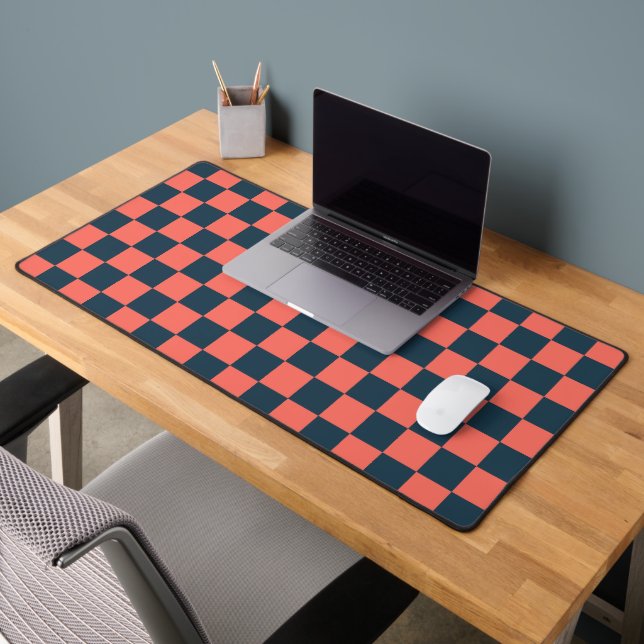 Coral and navy checkerboard pattern schreibtischunterlage (Büro 2)