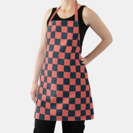 Coral and navy checkerboard pattern schürze