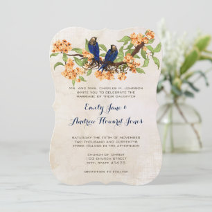 Coral and Navy Vintag Love Birds Tea Stain Einladung
