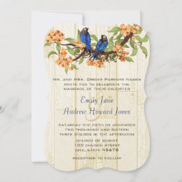 Coral and Navy Vintag Love Birds Tea Stain Einladung