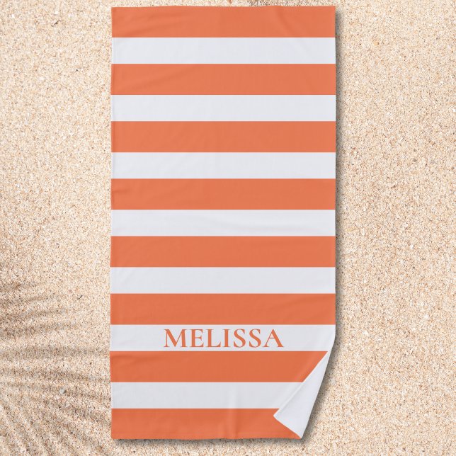 Coral And White Striped Name Cabana Stripe  Strandtuch (Von Creator hochgeladen)