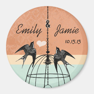 Coral & Aqua Bird Cage Wedding Magnet oder individ
